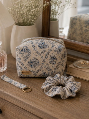 Handmade toiletry bag set with scrunchie and keychain, new