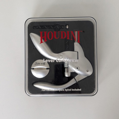 Houdini Lever Corkscrew Set with Foil Cutter and Spare Spiral, New