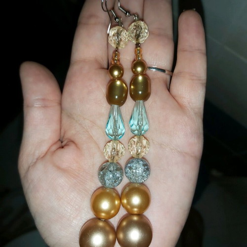 Handmade dangling earrings new in beige and turquoise shades