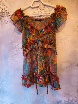 Boho blouse with paisley pattern used, size S, multicolor