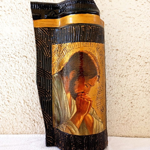 Religious embossed ceramic icon