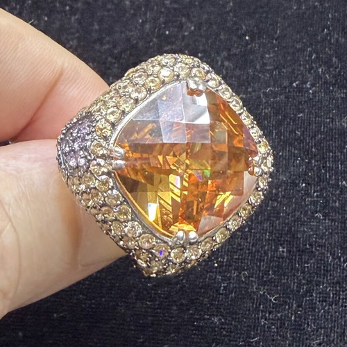 Ασημένιο δαχτυλίδι με φυσικό Σιτρίν 14ct Briolette και κρύσταλλα Swarovski