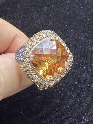 Ασημένιο δαχτυλίδι με φυσικό Σιτρίν 14ct Briolette και κρύσταλλα Swarovski