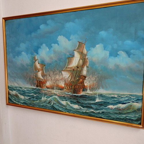 Seascape painting used, signed with beautiful colors 92x62 cm
