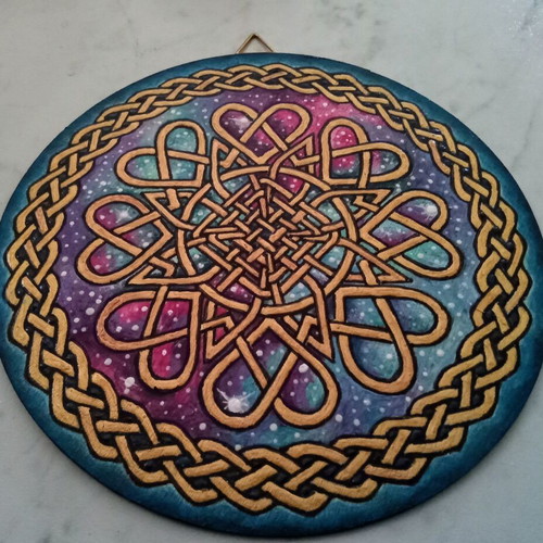 Mandala Celtic Knot new, hand-painted on 15 cm wooden disk