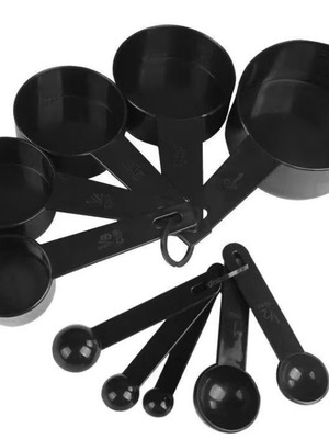 Set of 10 black measuring cups and spoons, new
