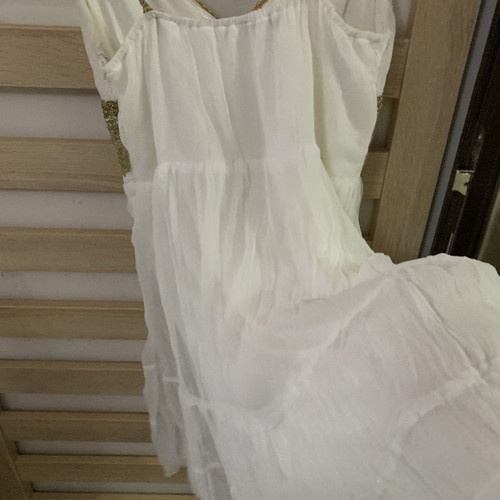 Ancient Greek style dress white with gold embroidered details