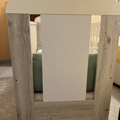 Baby Cot with Mattress like new, convertible white-gray with bear design