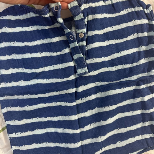 Baby cotton muslin set with striped short-sleeve top and light blue pants