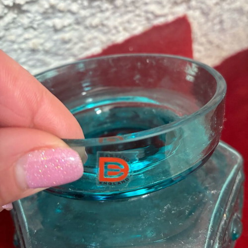 Darlington candle holder used, vintage thick turquoise glass