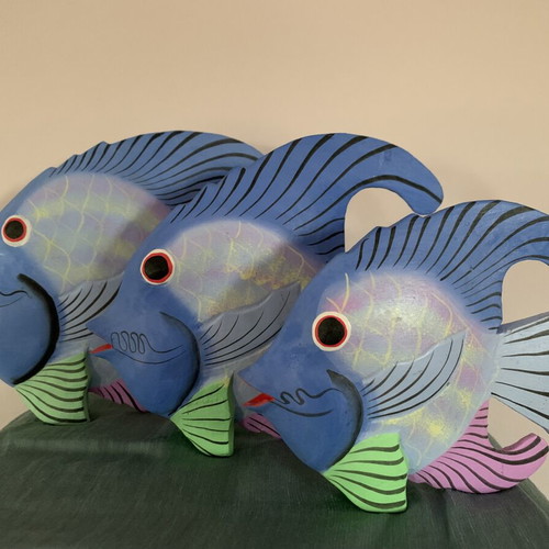 Decorative wooden fish set new, hand-painted tropical wood