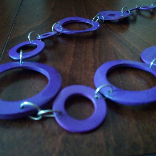 Metal necklace 90s with purple enamel used, length 50 cm