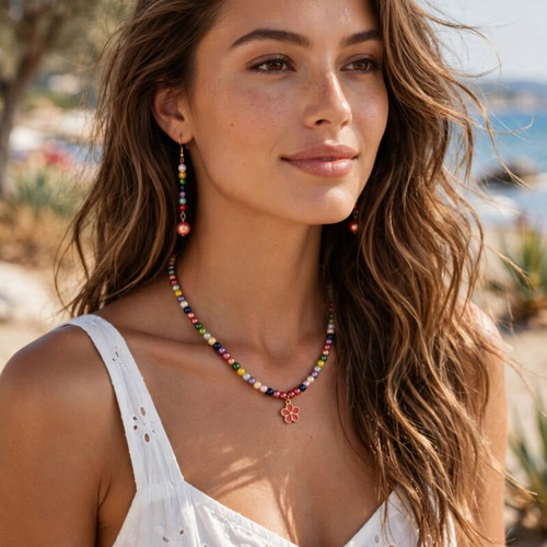 Handmade colorful summer necklace and earrings set new