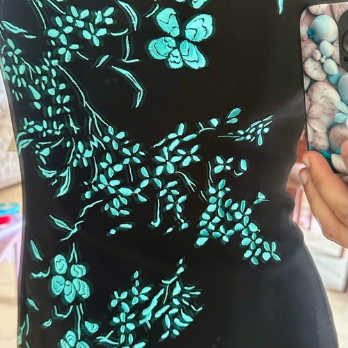 Dress Maggy London black with turquoise iridescent design new