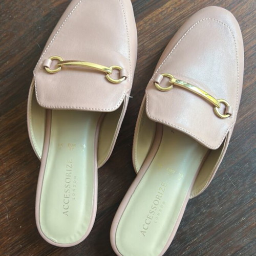 Backless loafers 37 pink Accessorize London like new, gold horsebit