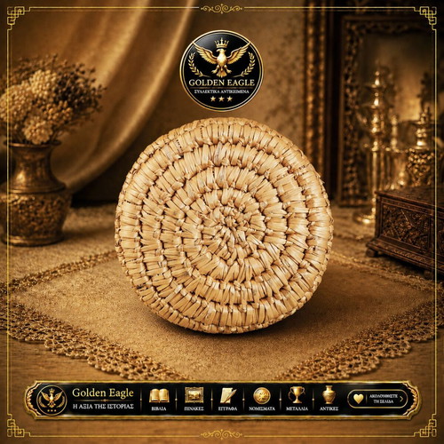 Small traditional malatha handmade straw basket Greek folk craft