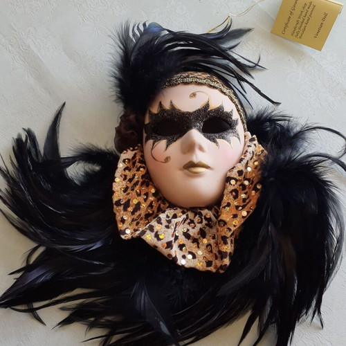 Venetian Black/Gold Doll Mask new with certificate