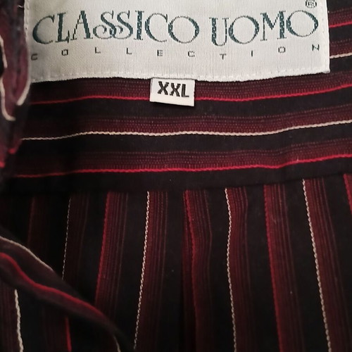 Classico Uomo men's shirt used, striped black-red-beige-brown