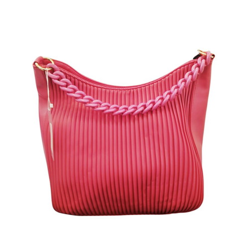 Shoulder bag fuchsia with decorative chain and long strap, new