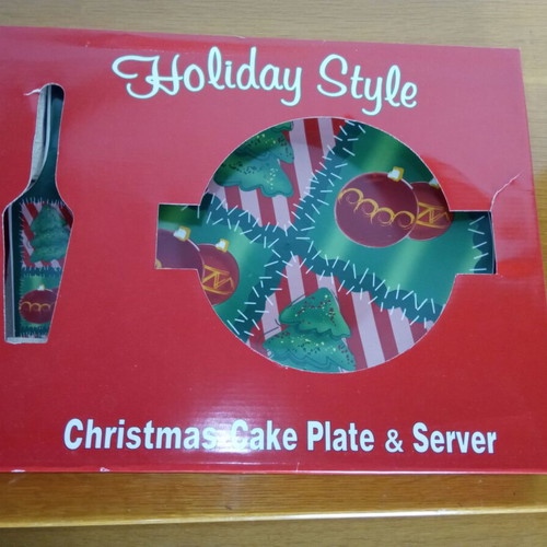 Holiday Style Christmas Cake Plate & Server set, new