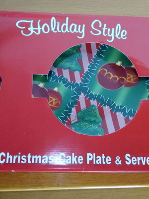 Holiday Style Christmas Cake Plate & Server set, new