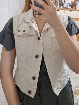 Benetton beige denim vest like new, slight stretch fabric, size S
