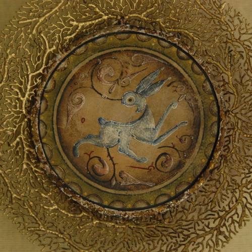 Fresko painting with ornate bronze frame new