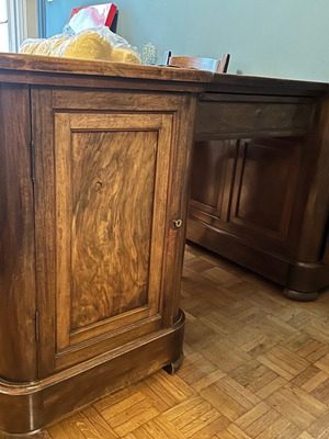 Handmade vintage desk used, mahogany with patina