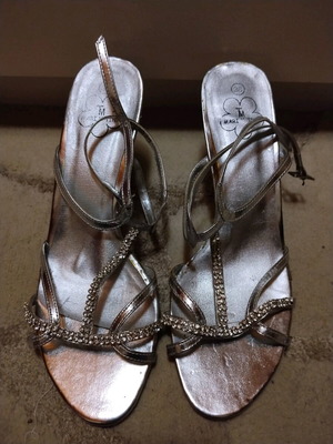Silver women's sandals like new with shiny crystals, size 38