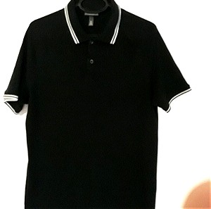 Ανδρική κοντομάνικη μπλούζα με γιακά, μαύρη με άσπρες ρίγες, Μέγεθος L, H&M