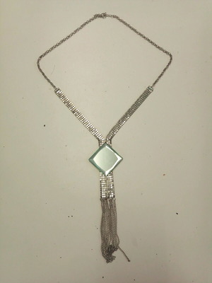 Vintage long necklace with mirror new, silver