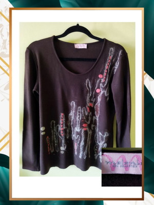 Καφέ casual μπλούζα Melanie medium μεταχειρισμένη, ελαστική με λεπτομέρειες