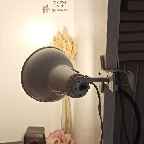 Retro vintage desk lamp with clip used, white
