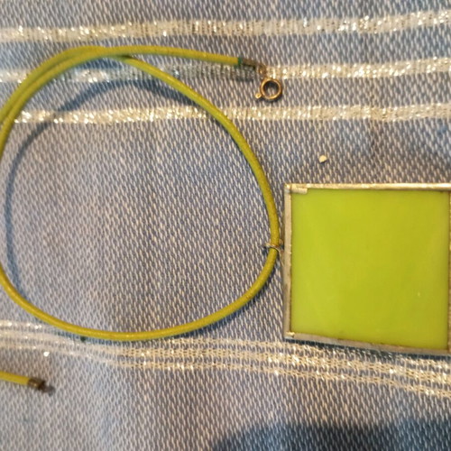 Handmade pendant used with leather cord in lime color