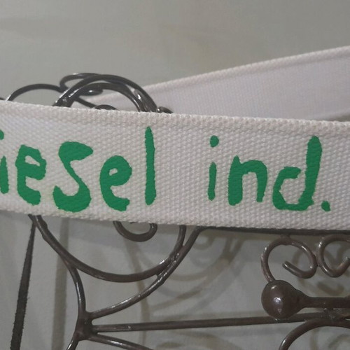 Diesel canvas belt used, white with brass studs and leather details