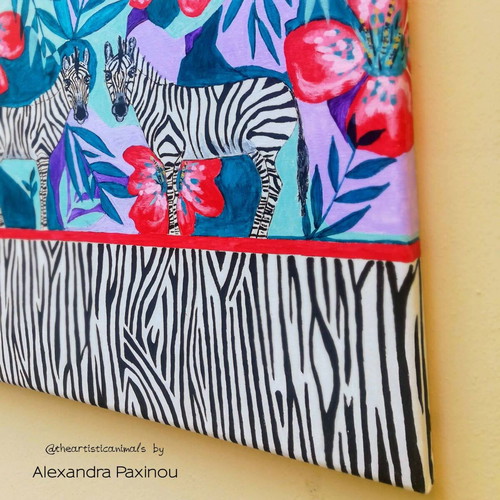 Boho Zebras Painting Acrylic on Canvas 40x50 cm New