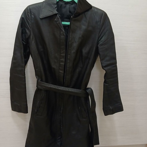 Long black leather jacket size S like new, TIMBER LEATHER