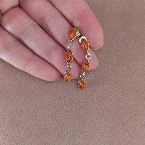 Jewelry set with amber and 925 silver, slightly used, cognac color