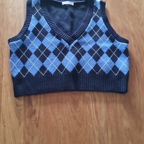 Stradivarius sleeveless vest blue checkered, like new