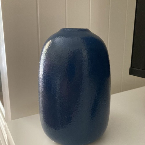 Ceramic vase in dark blue with glossy finish, new