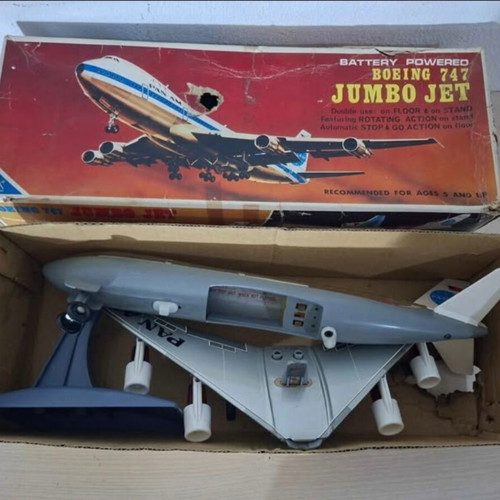 Vintage Pan Am Jumbo Jet 747 metal toy plane, 1970s Japan