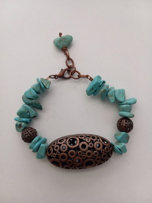 Handmade Boho bracelet with turquoise stones and copper details like new
