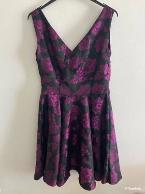 Φόρεμα YUMI moody floral αφόρετο, small-medium, μαύρο και μωβ