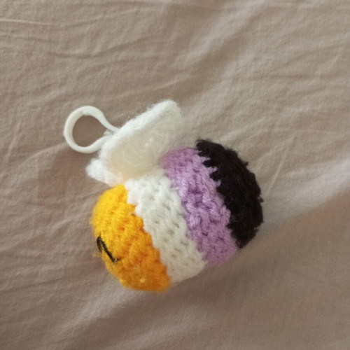 Handmade Non-Binary Bee Keychain made with yarnart yarns