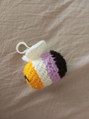 Handmade Non-Binary Bee Keychain made with yarnart yarns