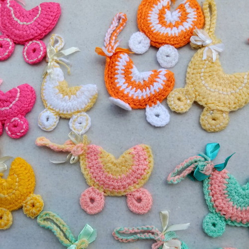 Crocheted baby shower favors pack of 25, pram design, new