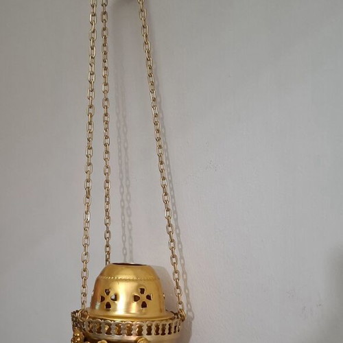 Hanging Church Oil Lamp gold color, like new, 65 cm