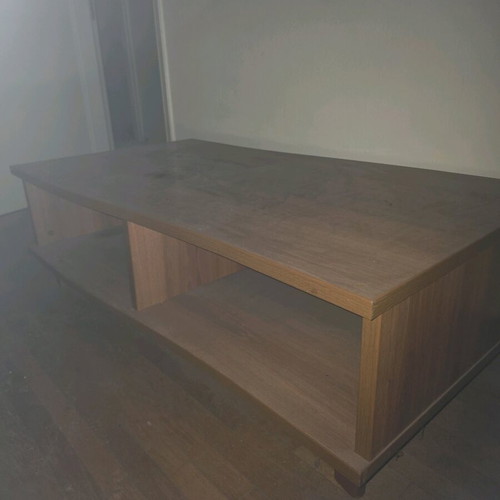 Wooden TV stand used with shelf