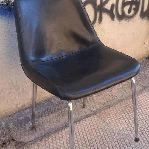 Καρέκλα με μεταλλική βάση και δερματίνη μεταχειρισμένη, δεκαετίας του 60