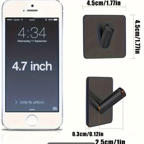 Set of 4 Black Stainless Steel Adhesive Hooks